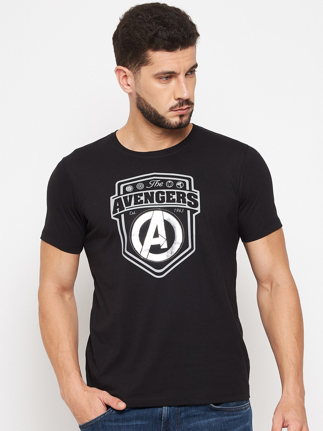 Marvel by Wear Your Mind Men Brand Logo Avengers Printed Cotton T-shirt