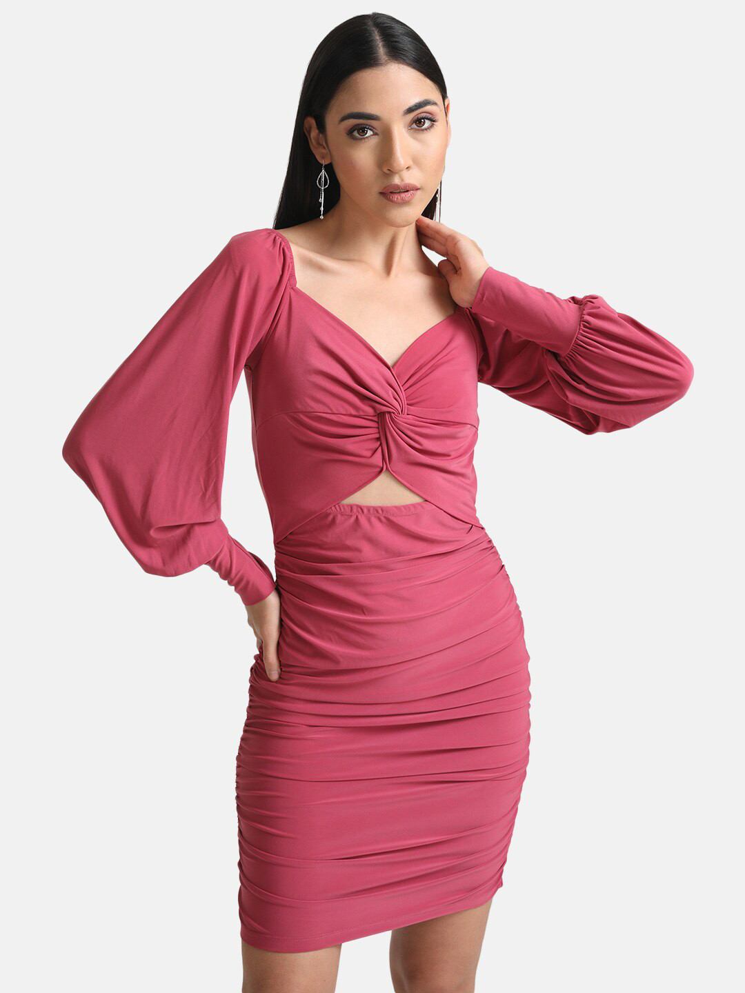 Kazo Bishop Sleeves Gathered Bodycon Dress