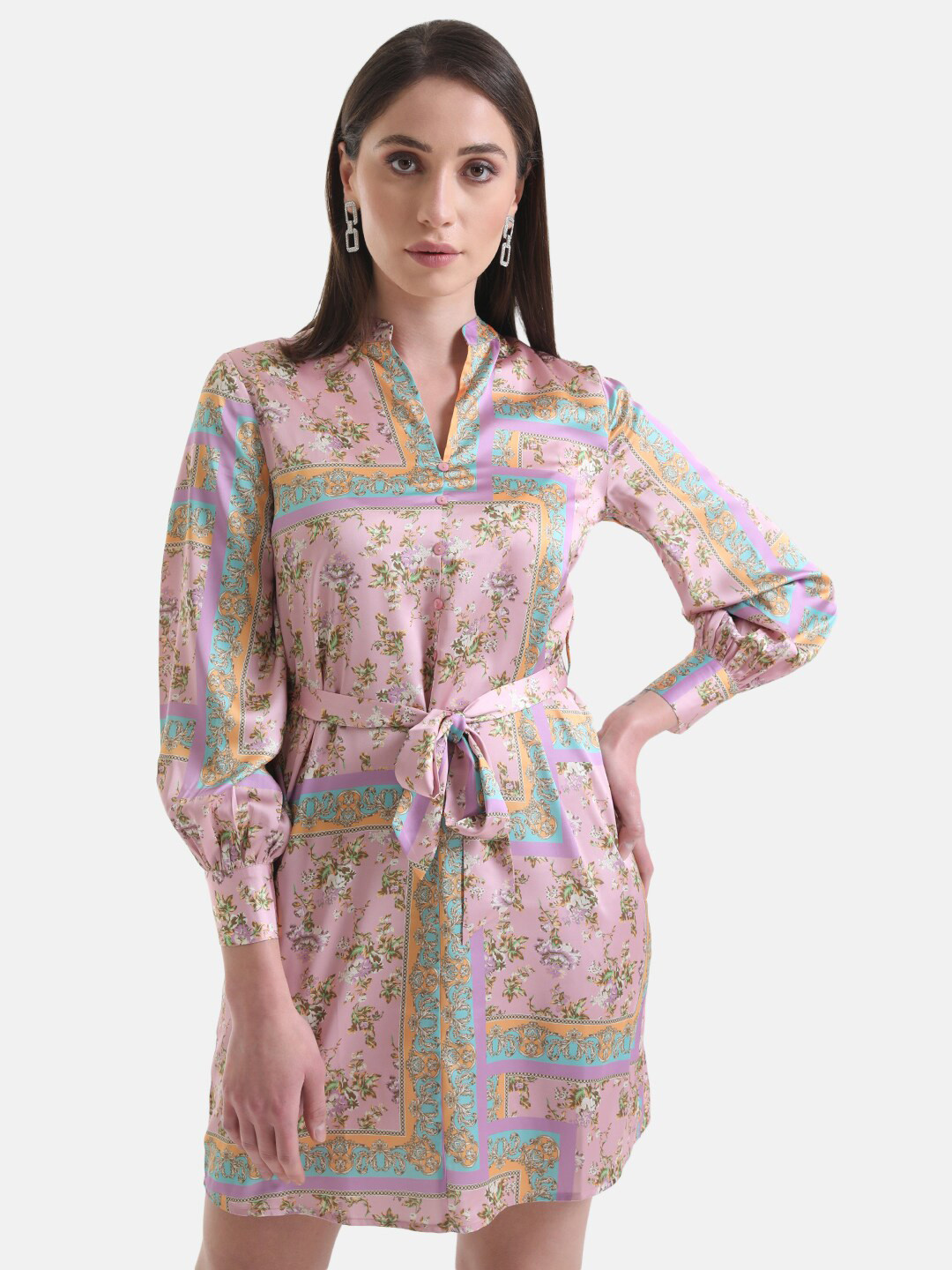 Kazo Floral Satin A-Line Dress