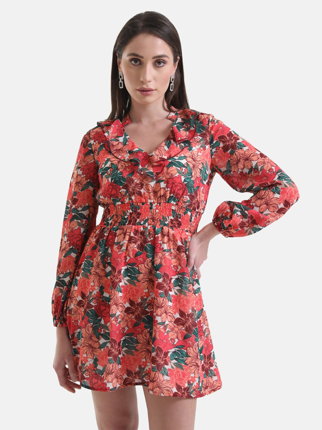 Kazo Ruffled Floral Georgette Dress