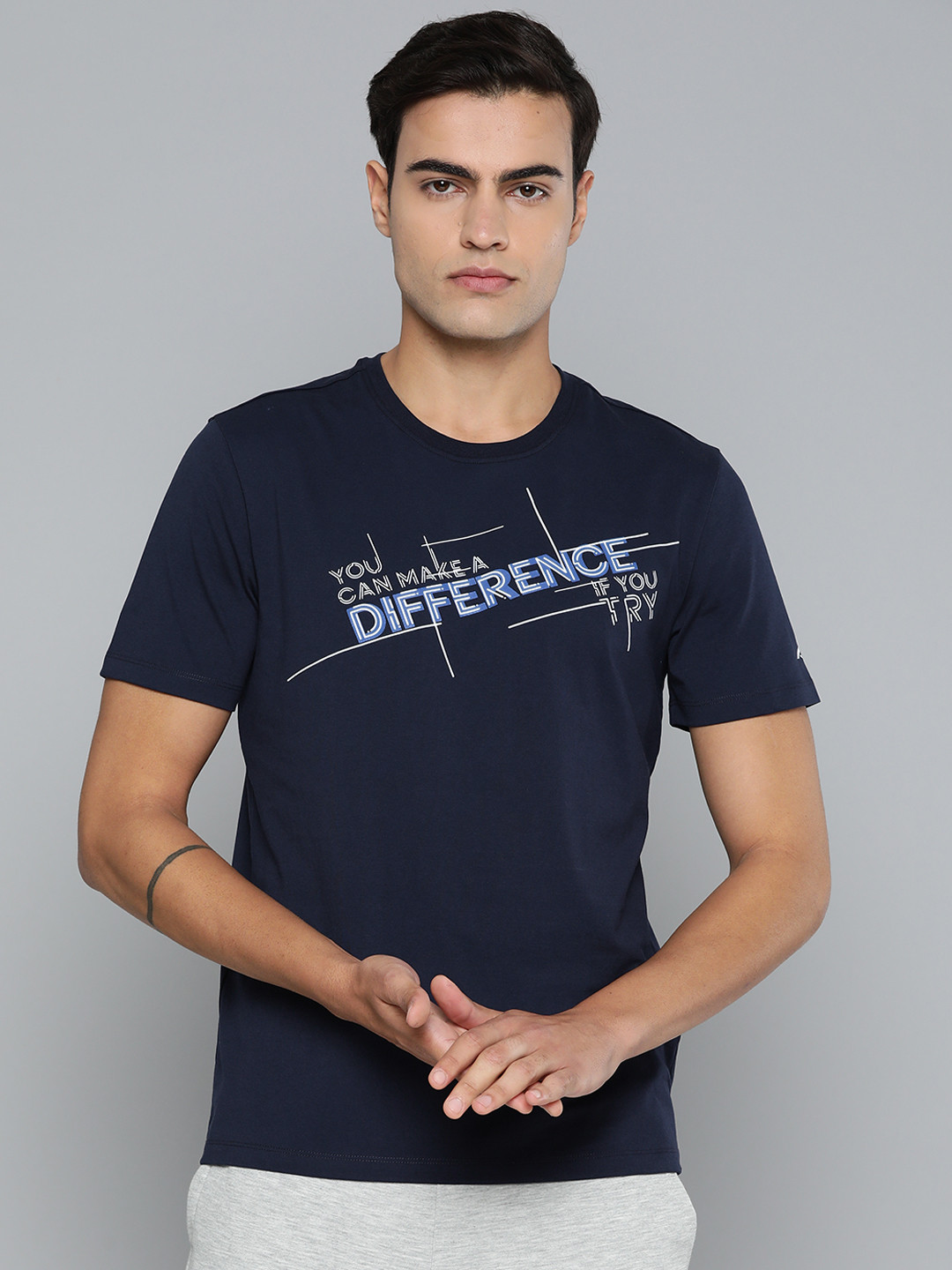 Alcis Men Dry Tech Typography Blue Tshirts Printed T-shirt