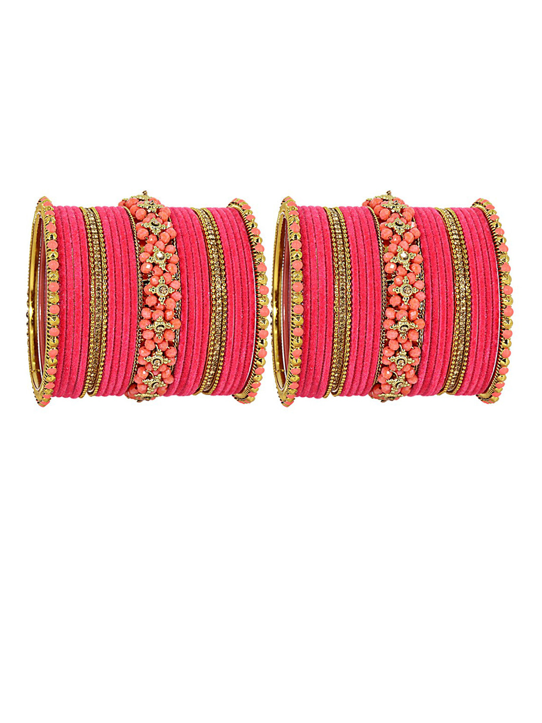 NMII Set Of 2 Velvet Zircon Gemstone-Studded & Ball Chain linked Bangles