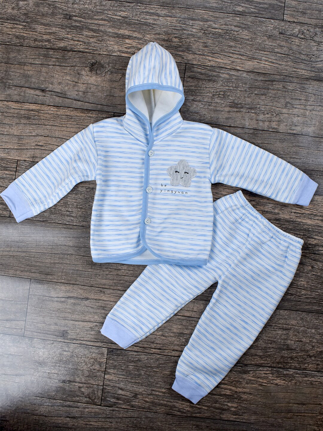 Moms Home Infants Striped Hooded Organic Cotton Shirt with Pyjama
