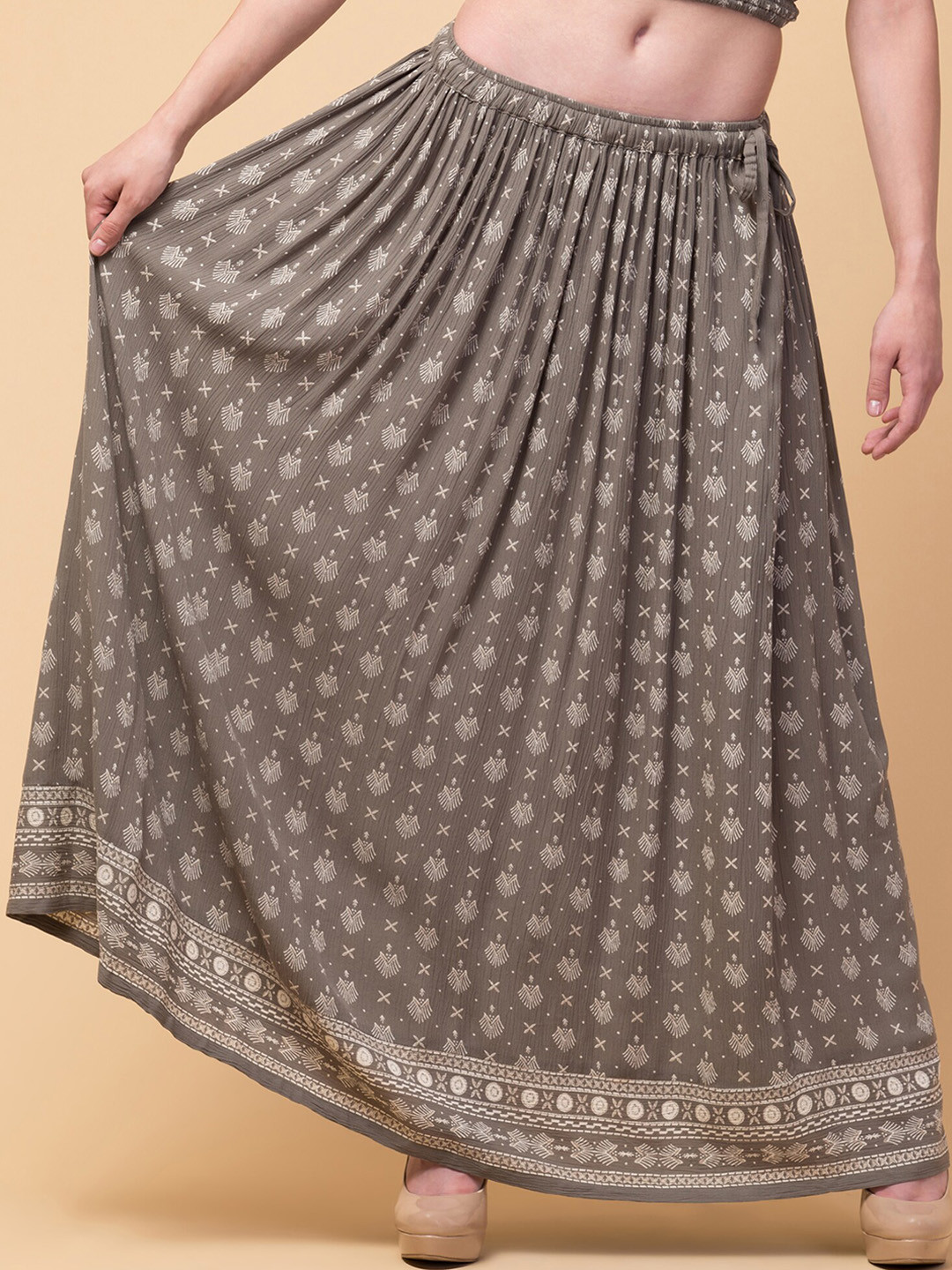 Hive91 Jaipuri Ethnic Printed Flared Maxi Skirt