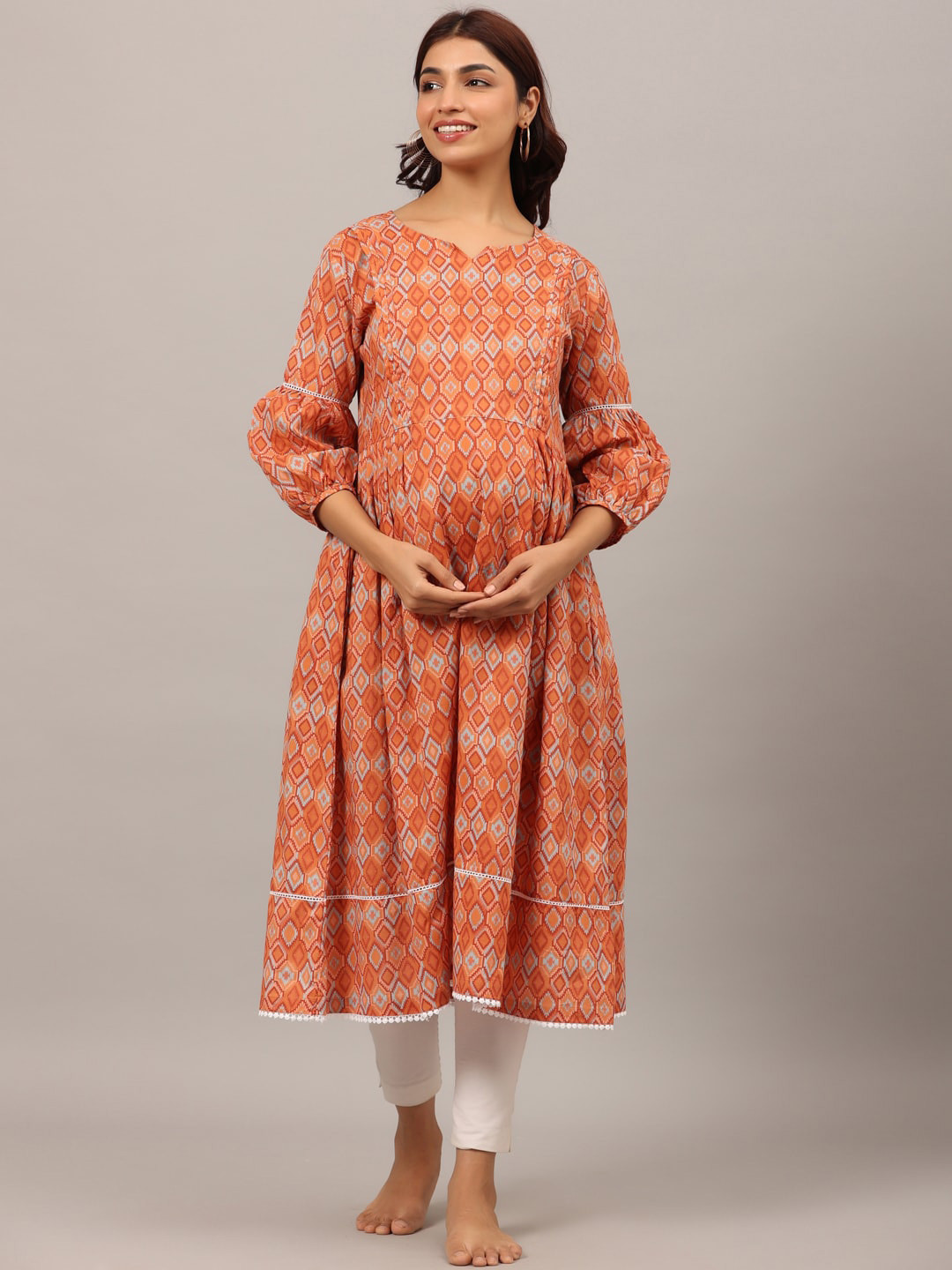 Ikk Kudi by Seerat Screen Printed Maternity Anarkali Pure Cotton Kurta