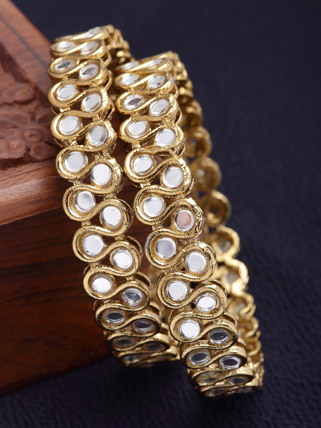 KARATCART Set Of 2 Gold-Plated Kundan-Studded Bangles