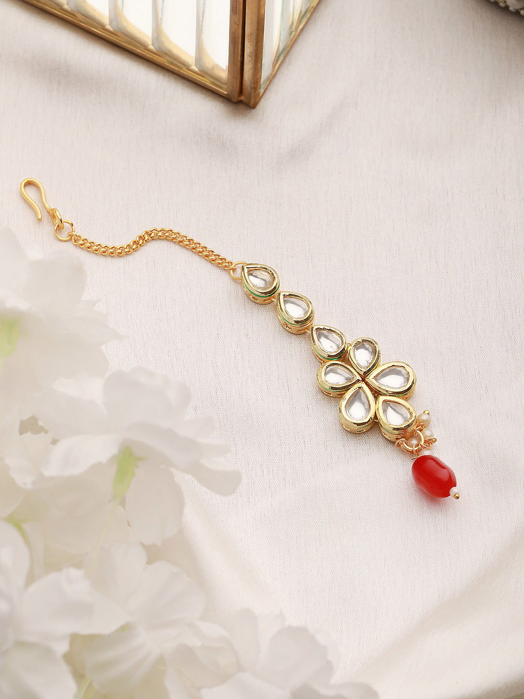Saraf RS Jewellery Gold-Plated Kundan Studded Brass Maang Tikka