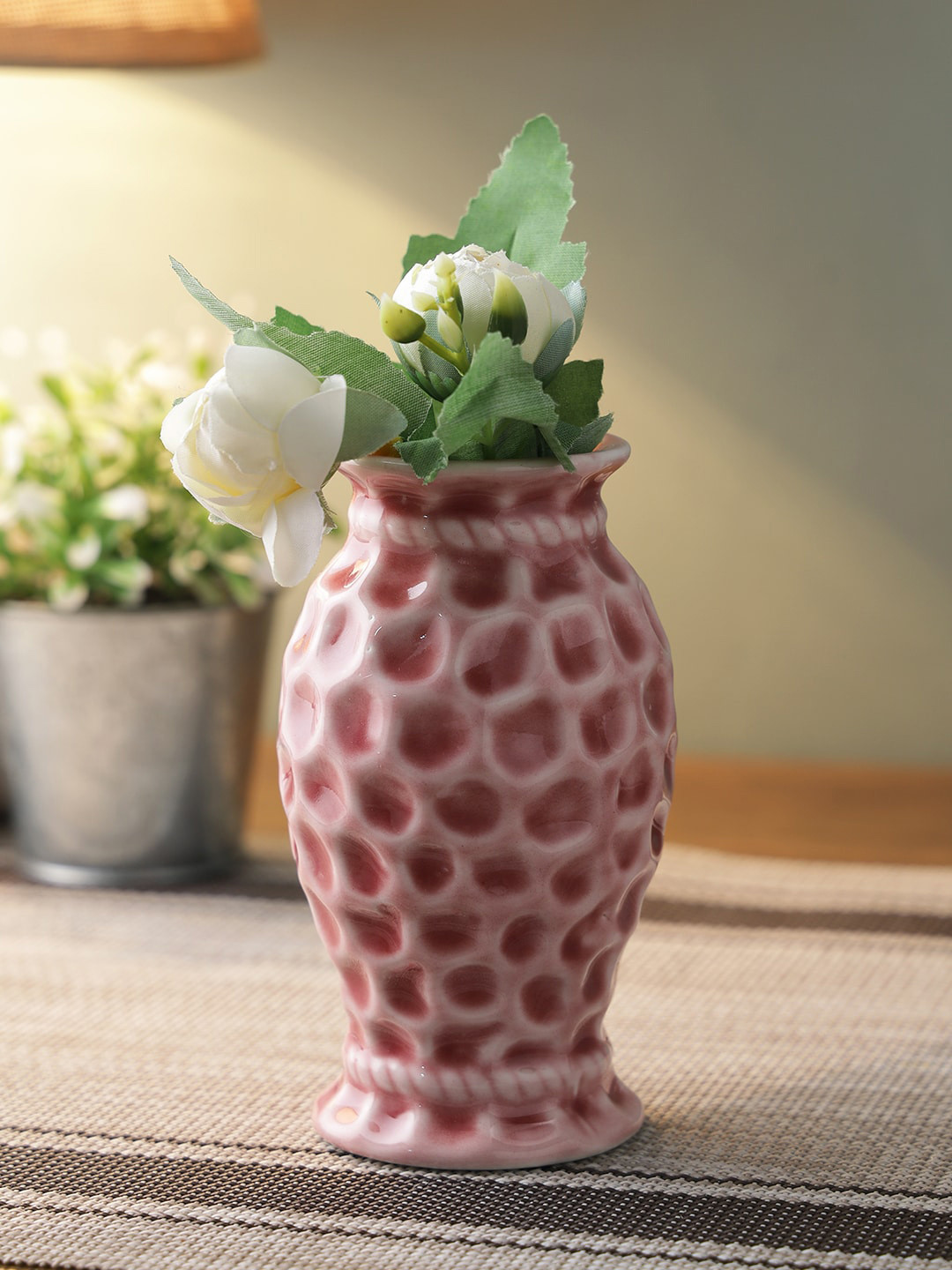 TAYHAA Pink Textured Ceramic Flower Vase