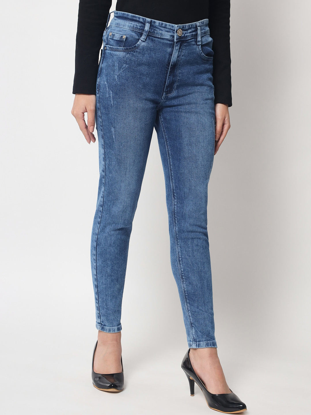 Beatnik Women Slim Fit High-Rise Low Distress Heavy Fade Stretchable Cotton Jeans