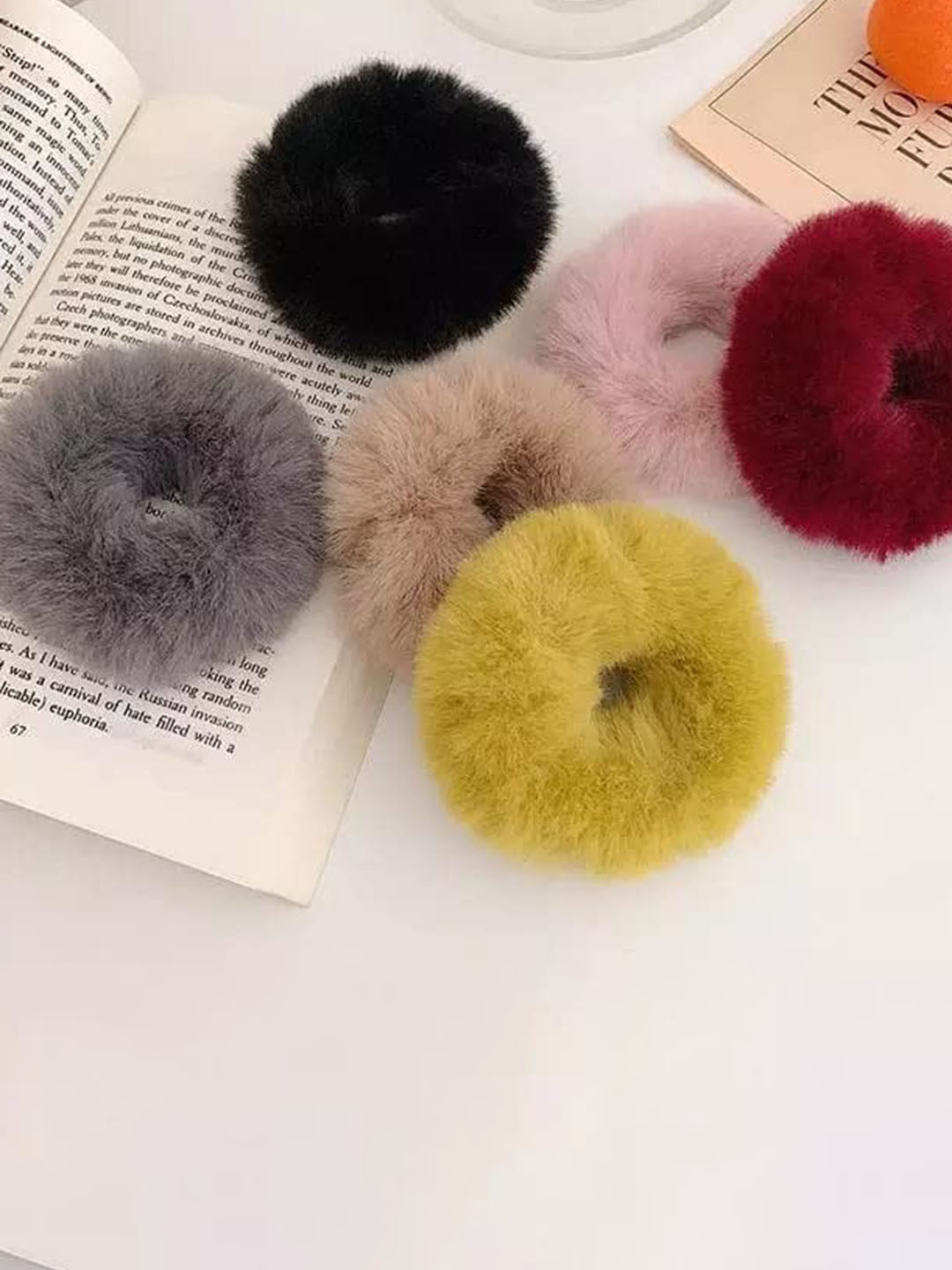 CHRONEX Women Set Of 12 Soft Fluffy Fur Ponytail Holders