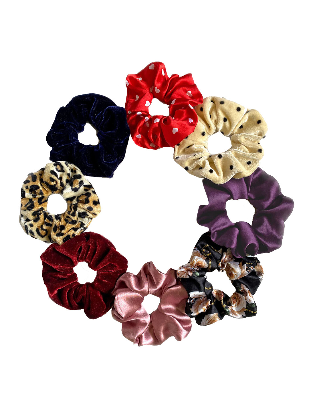 CHRONEX Women Set Of 6 Luxury Satin & Velvet Ponytail Holders