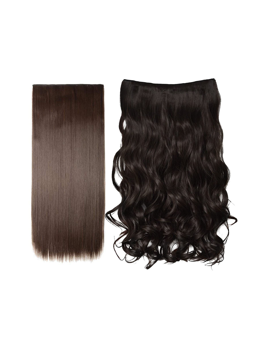 CHRONEX Set of 2 5-Clips Based Straight & Curly Synthetic Nylon Hair Extensions