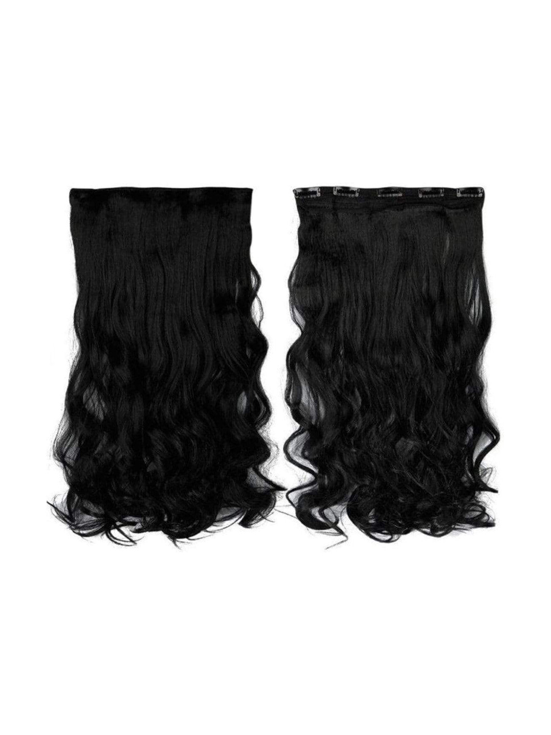 CHRONEX Set of 2 5-Clips Based Straight & Curly Synthetic Nylon Hair Extension - Black