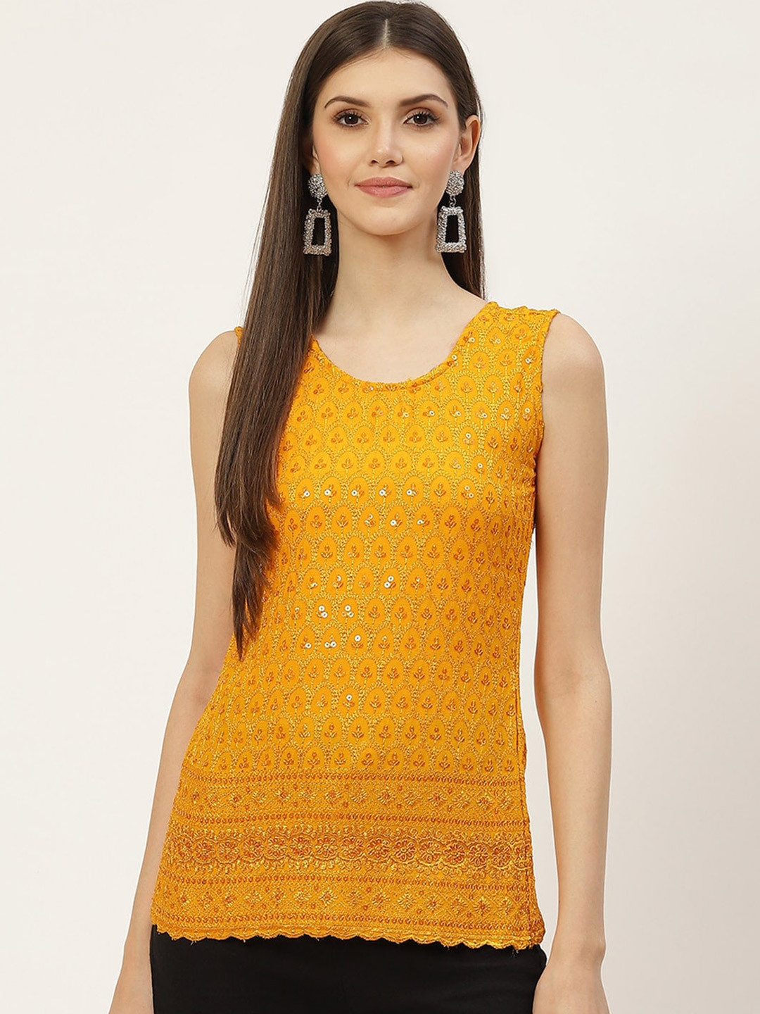 BRINNS Mustard Sequined Embroidered Top