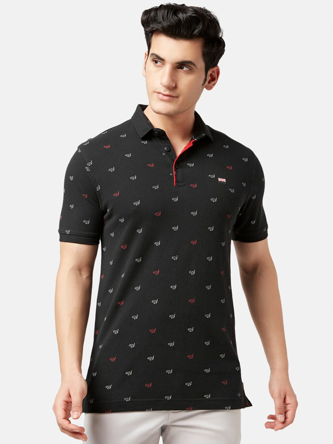 BYFORD by Pantaloons Men Printed Polo Collar Cotton T-shirt