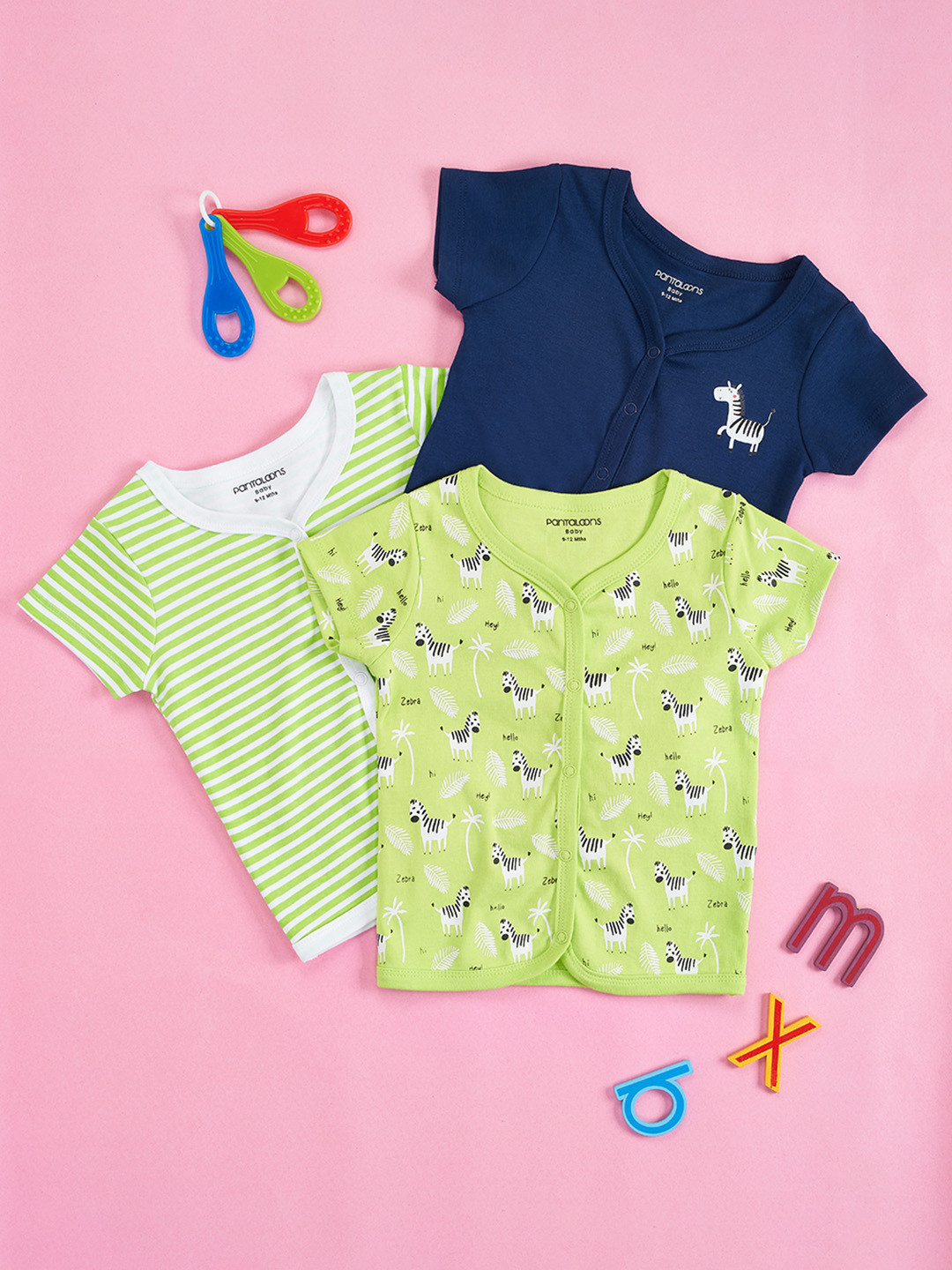 Pantaloons Baby Infant Boys Pack Of 3 Printed V-Neck Cotton T-shirt