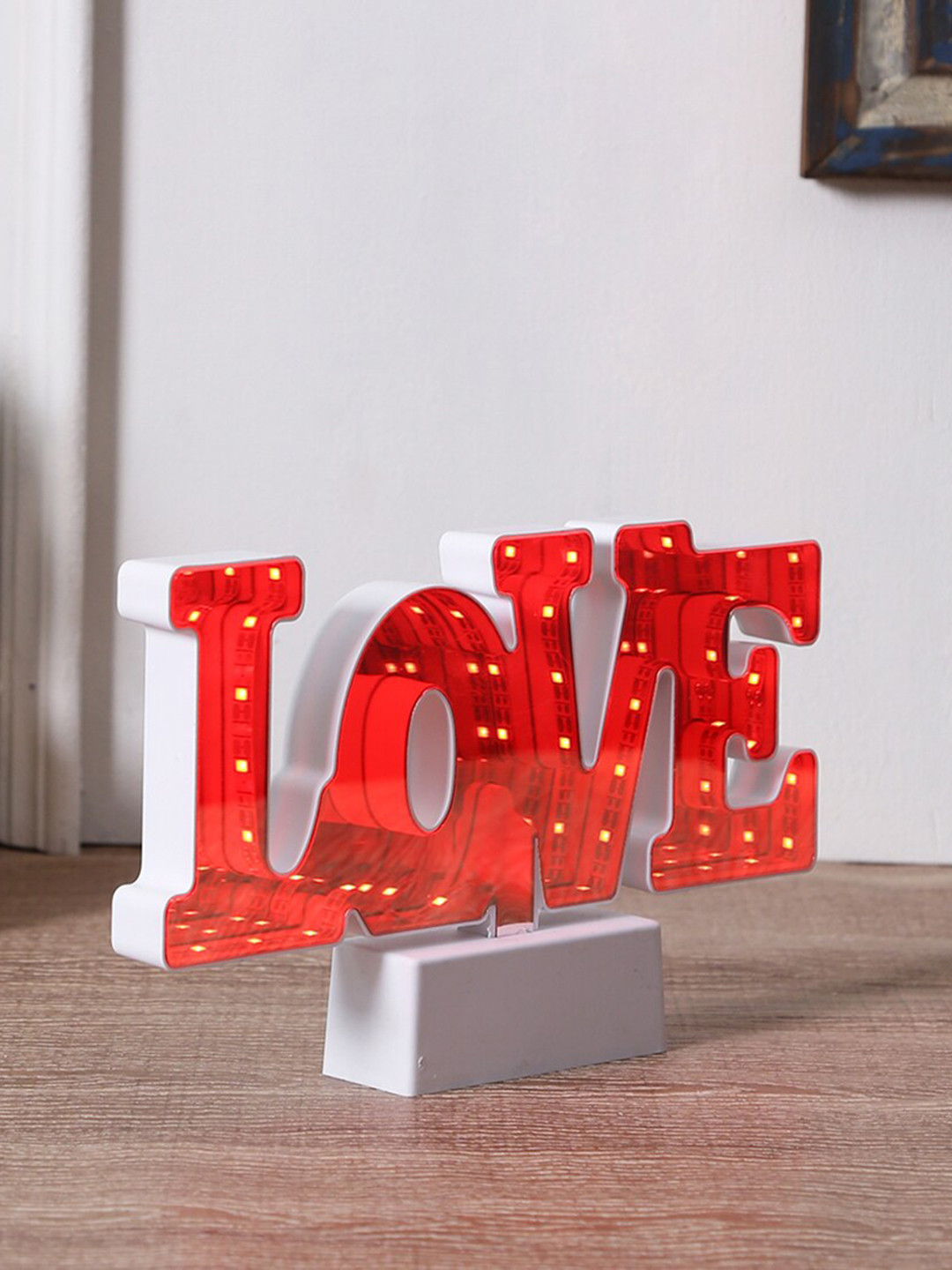 TAYHAA White & Red Typographic Love Design LED Lighting With Mirror