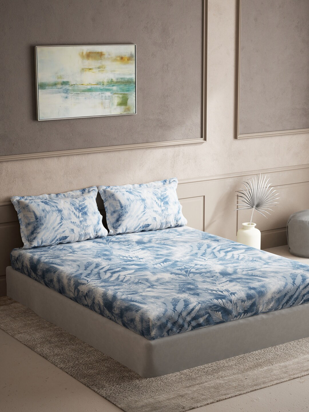 DDecor Live Beautiful Blue 140 TC Flat Pure Cotton King Bedsheet with 2 Pillow Covers