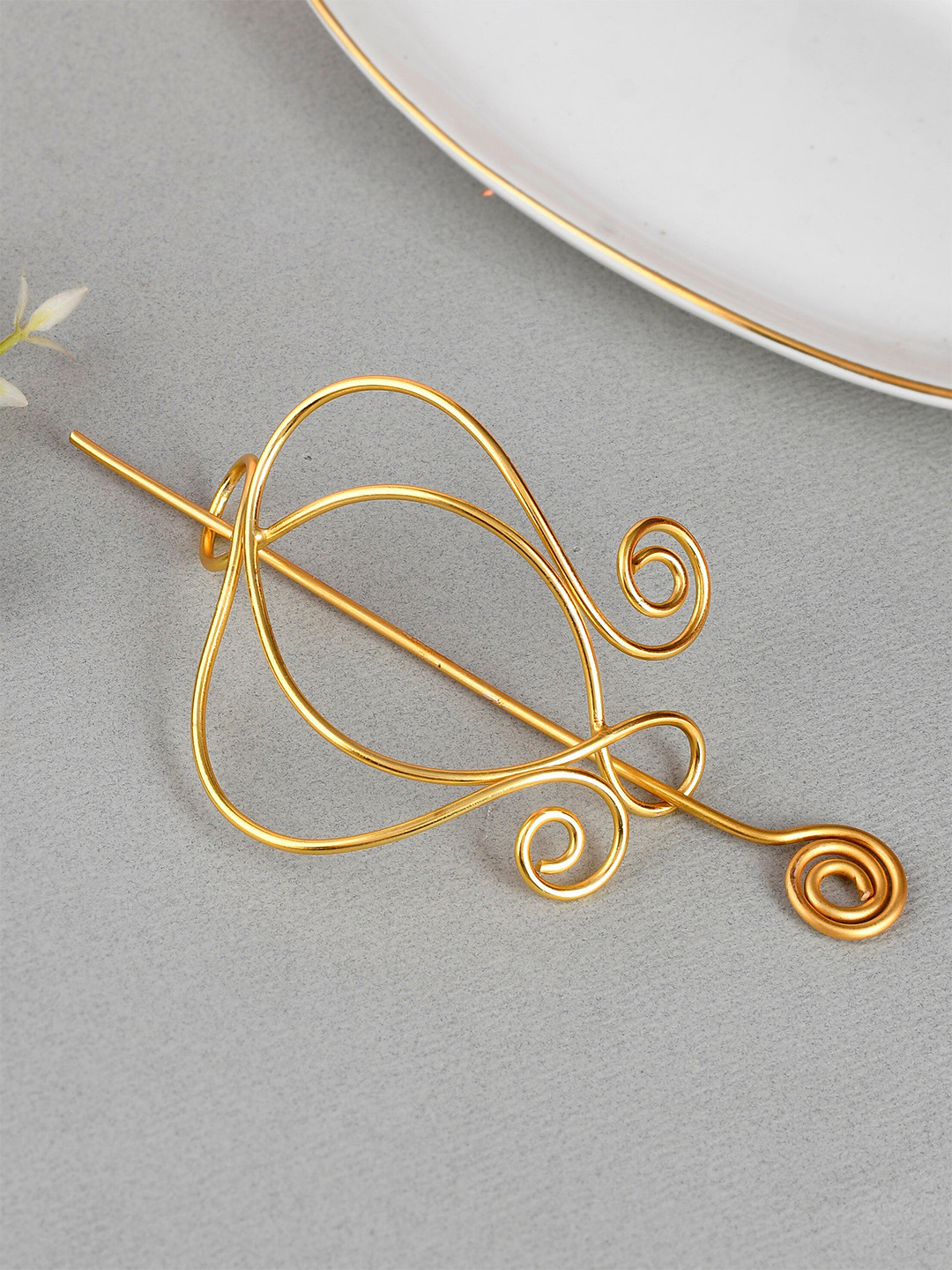 Silvermerc Designs Women Gold-Plated Metalic Hair Bun Pin