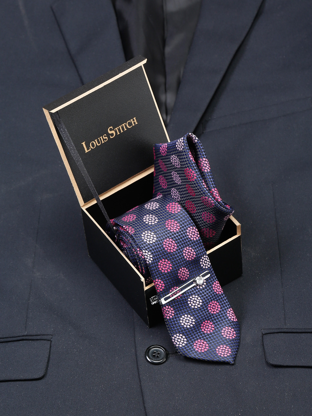 LOUIS STITCH Men Multicolor Italian Silk Necktie Accessory Gift Set