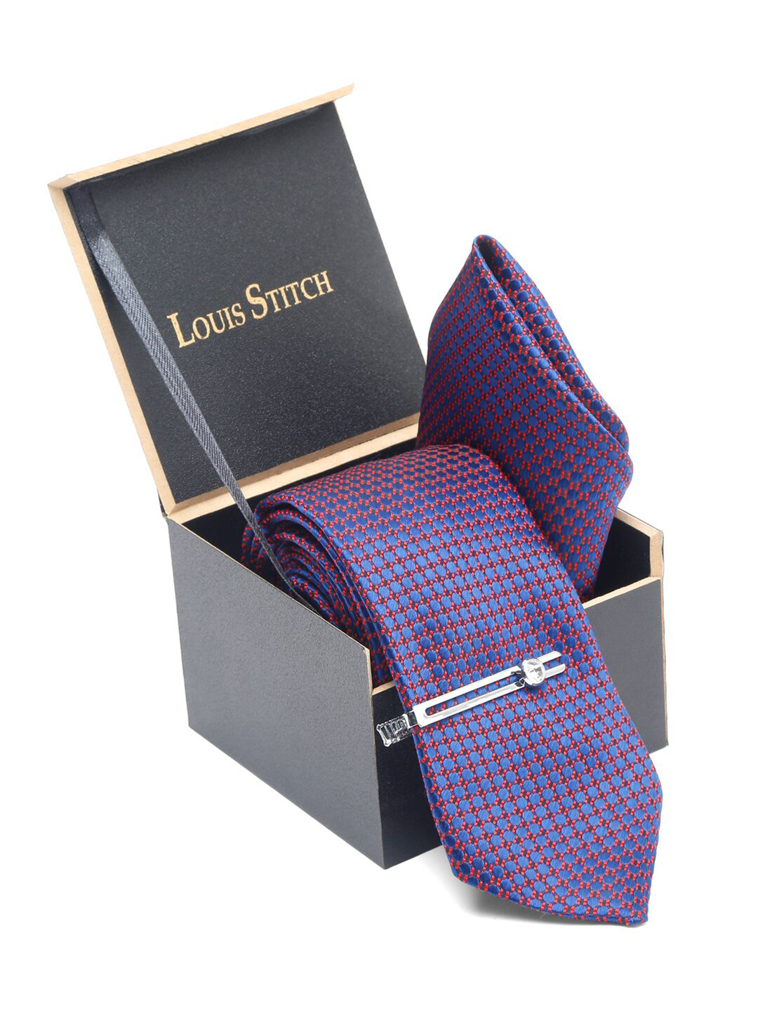 LOUIS STITCH Men Dark Purple Italian Silk Necktie Accessory Gift Set