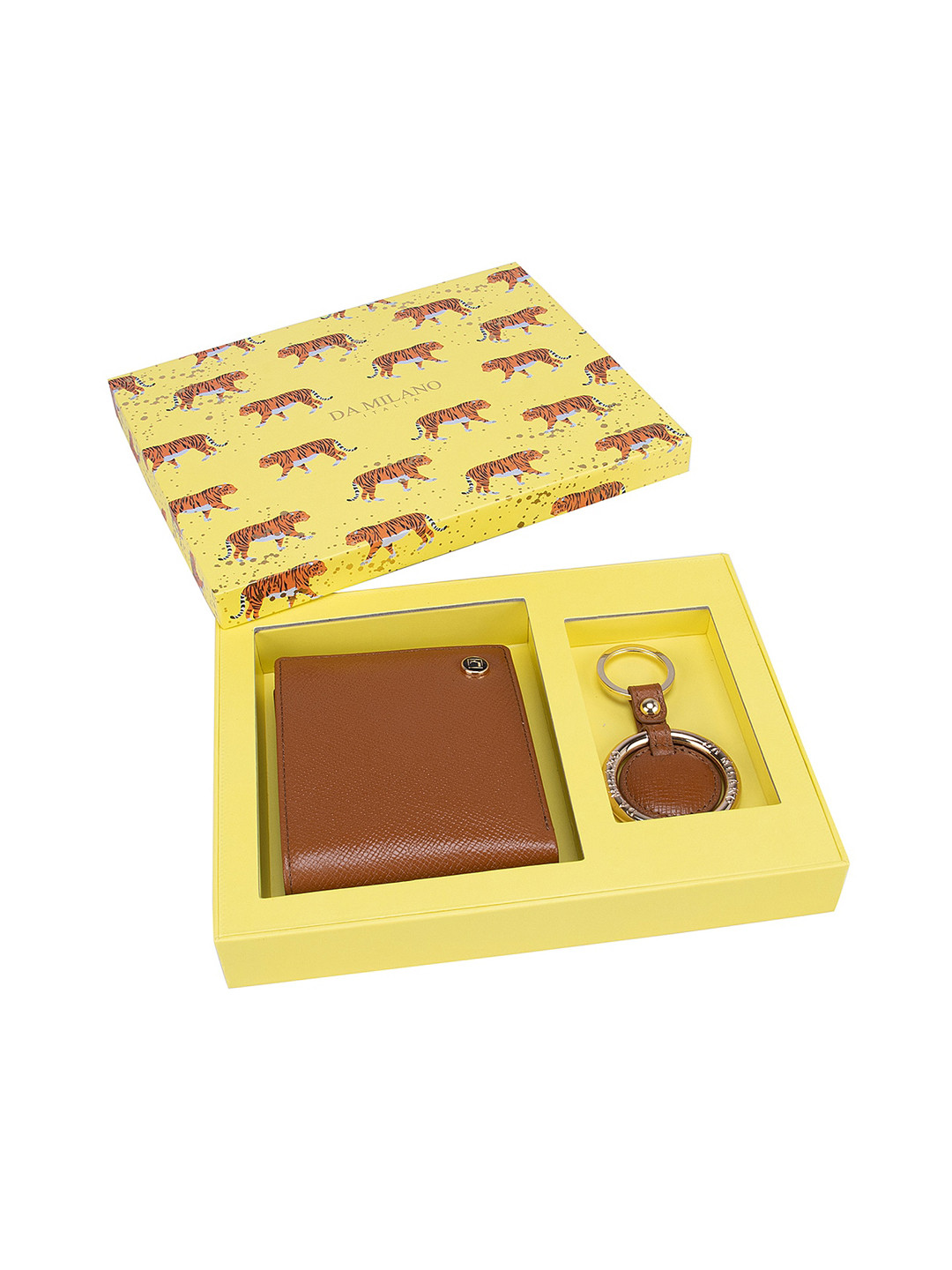 Da Milano Men Textured Leather Wallet and Keychain Accessory Gift Set