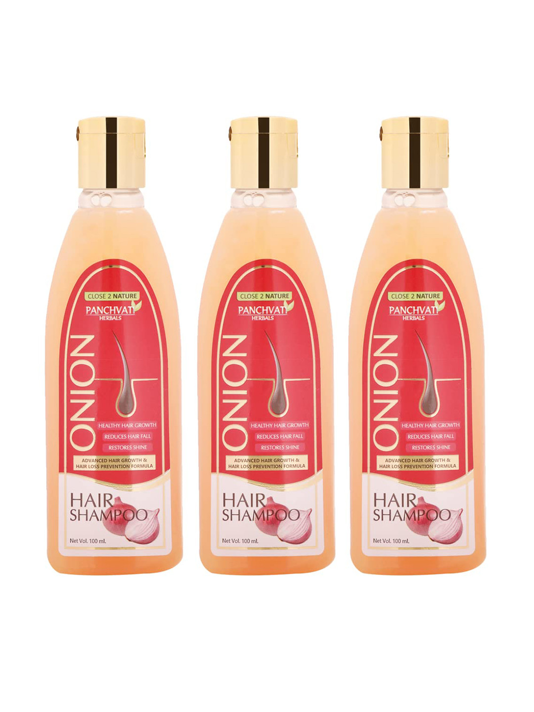 PANCHVATI HERBALS Close 2 Nature Pack Of 3 Onion Hair Shampoo - 100 ml Each