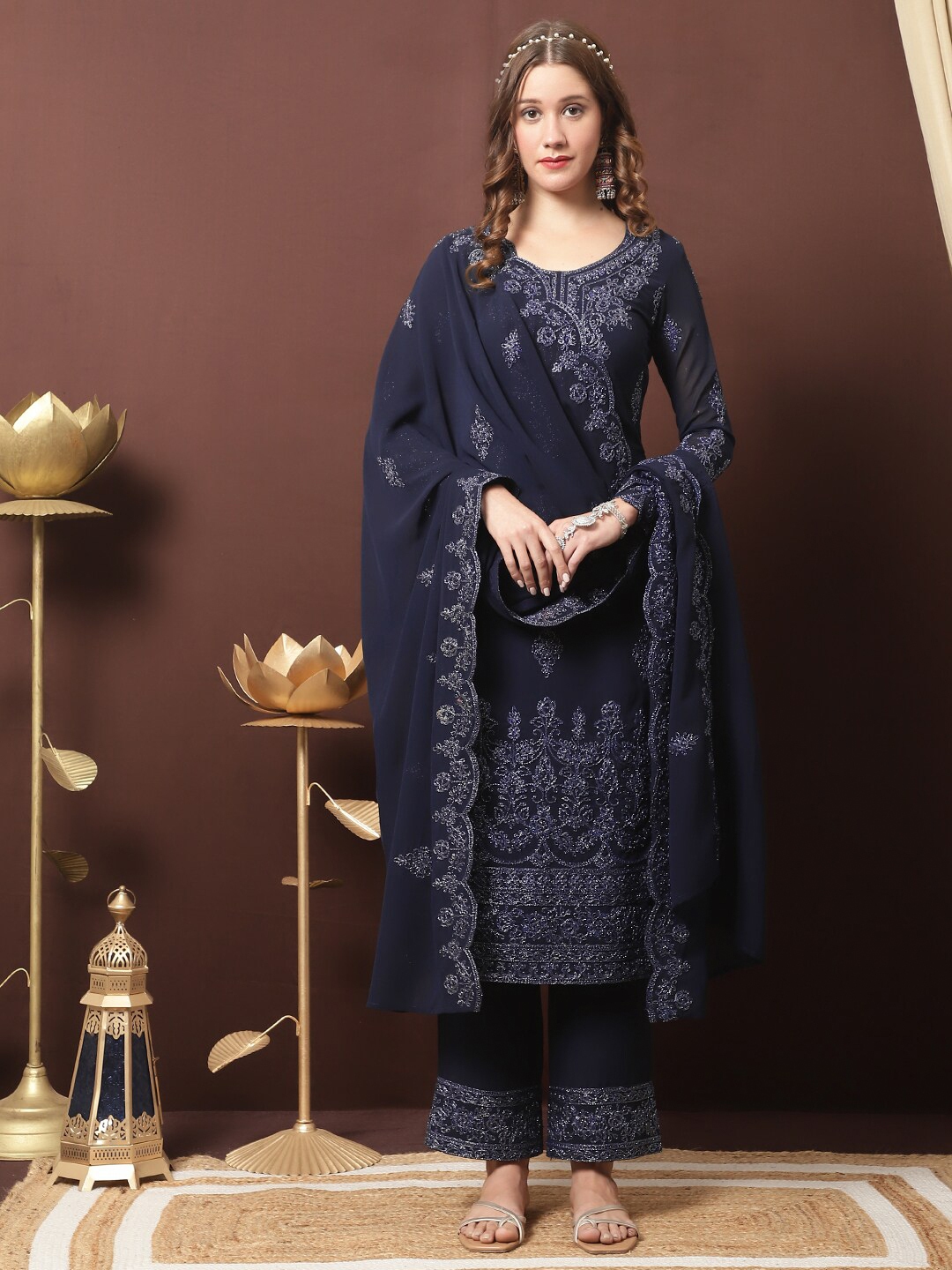 Buy Stylee LIFESTYLE Embroidered Silk Georgette Unstitched Dress