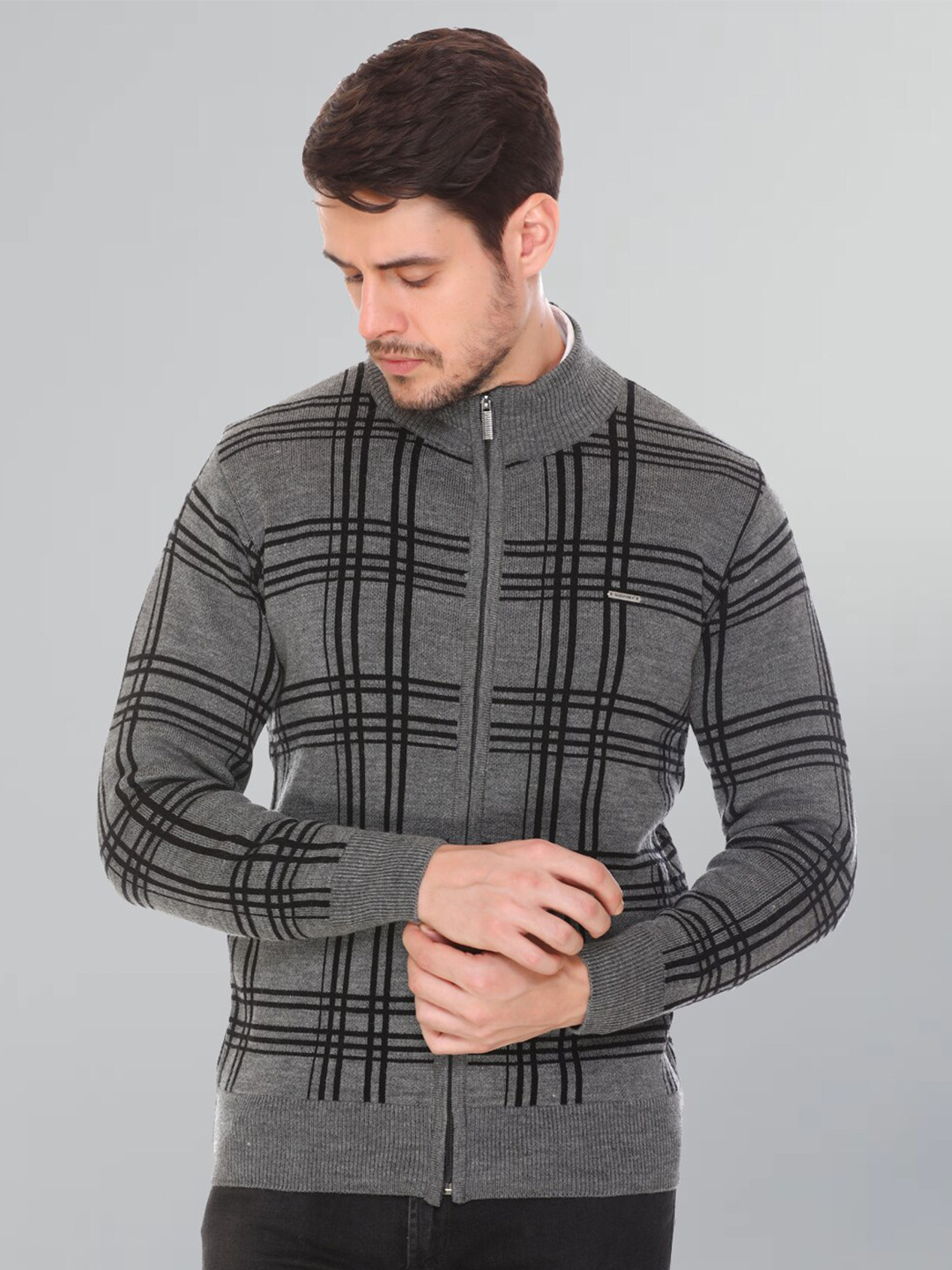 GODFREY Men Turtle Neck Checked Cardigan