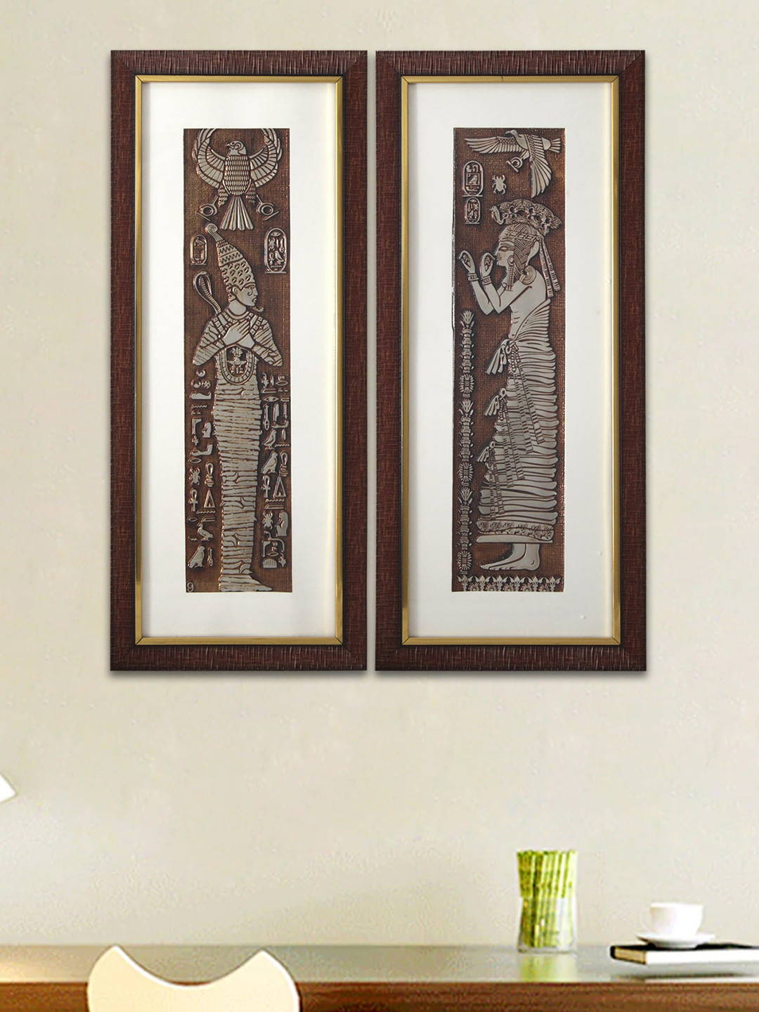 SHREE KALA HOME DECOR Brown 2 Pcs Egyptian King & Statuette Of A Snake Painting Wall Art