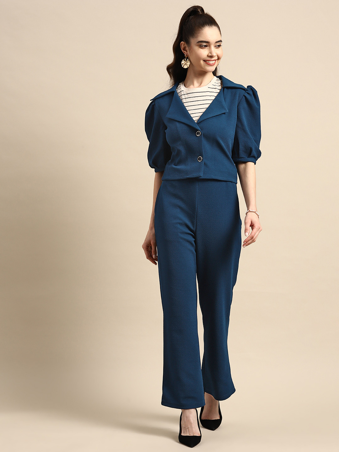 WoowZerz Women Solid Coat With Trousers