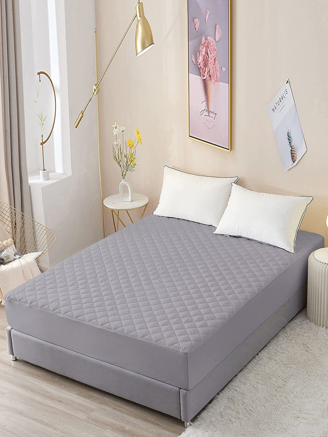 Bajo's Grey Quilted Water-Proof Terry Cotton Double King Mattress Protector
