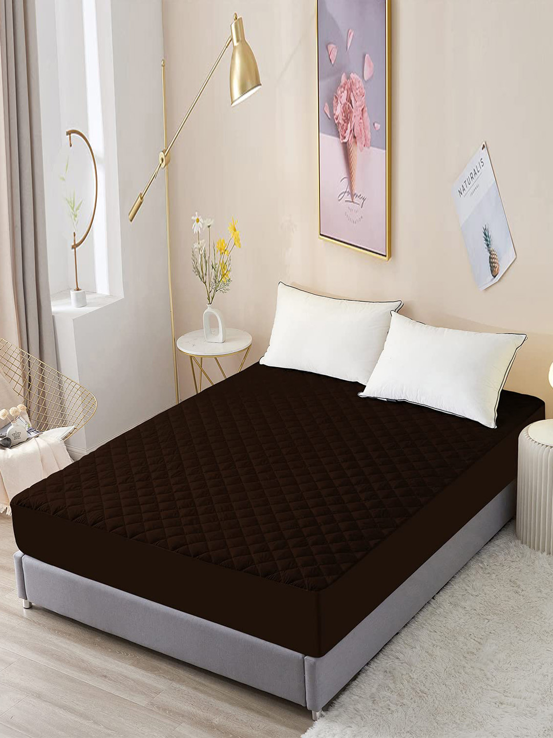 Bajo's Brown Quilted Terry Cotton Waterproof Double King Size Mattress Protector