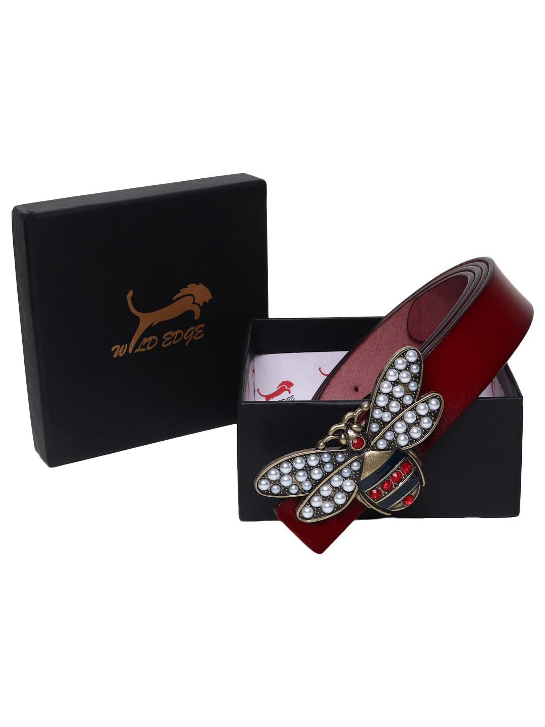 WILD EDGE Women Leather Belt with Embellished Buckle