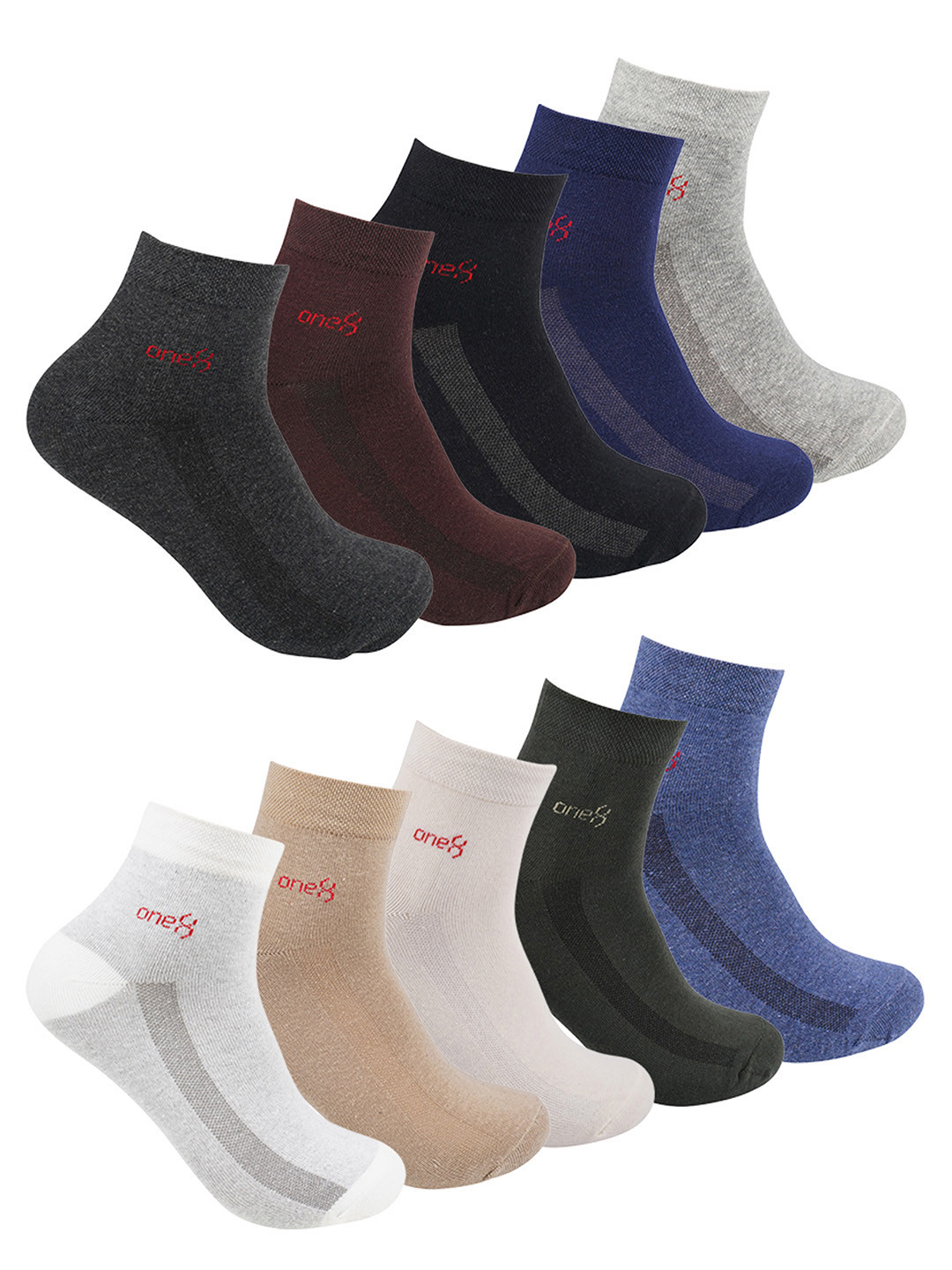One8 Men Pack Of 10 Patterned Cotton Anti-Microbial Ankle-Length Socks