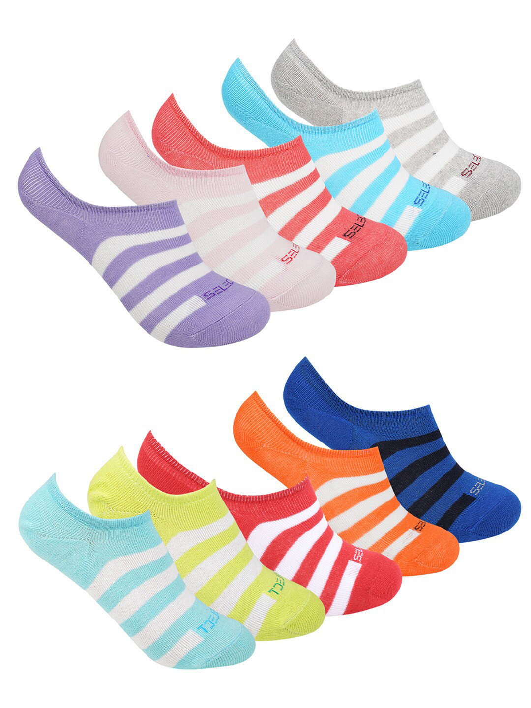 FOOTONS Women Pack Of 10 Patterned Cotton Anti-Bacterial Ankle-Length Socks
