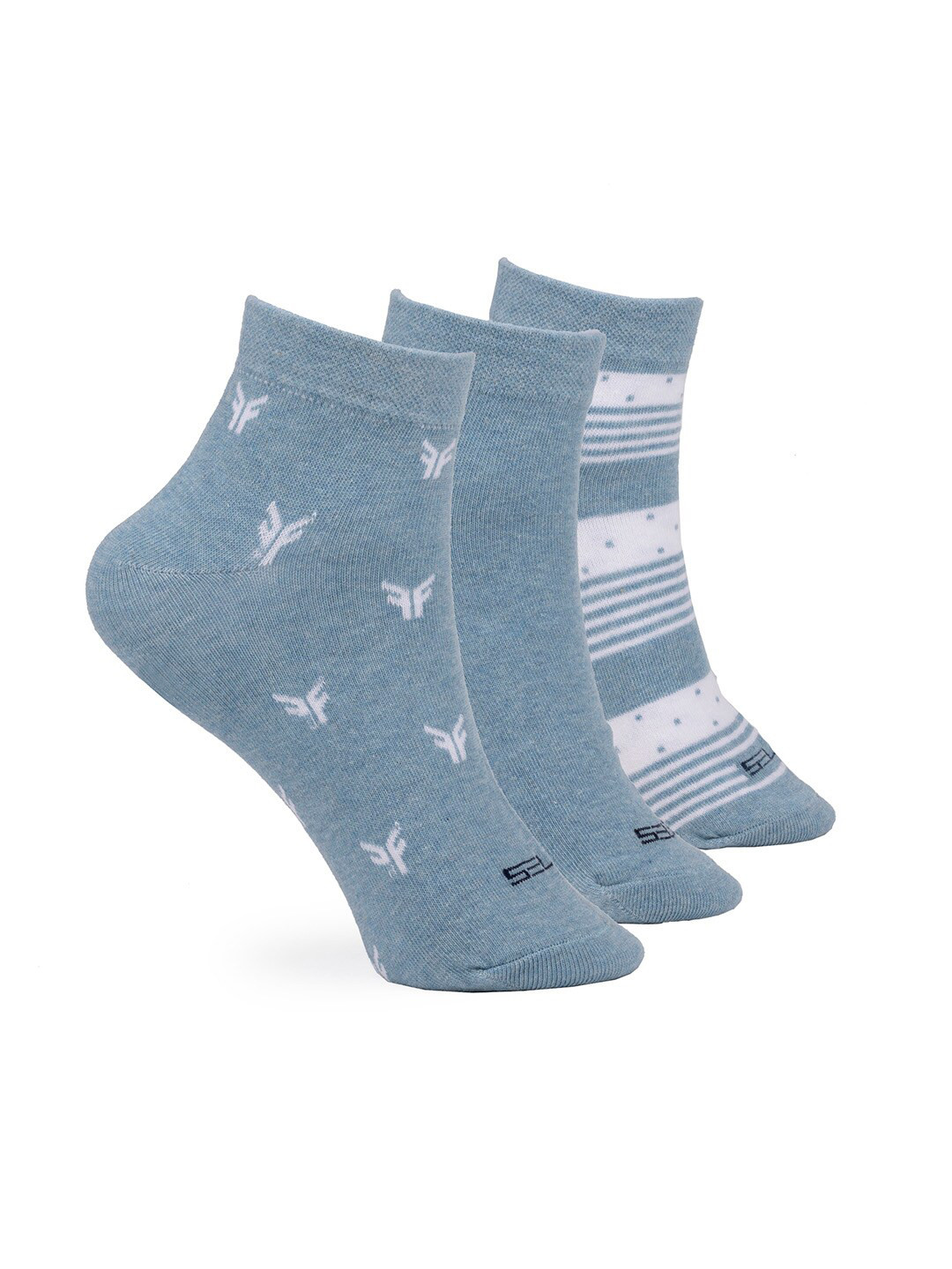 FOOTONS Women Pack Of 3 Patterned Cotton Anti-Bacterial Ankle-Length Socks