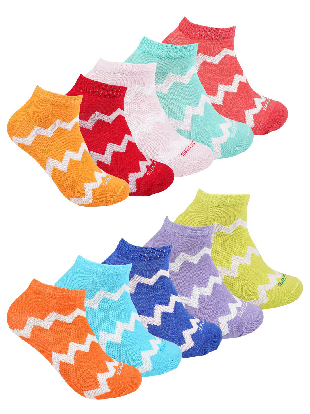 FOOTONS Women Pack Of 10 Assorted Cotton Anti-Bacterial Ankle-Length Socks