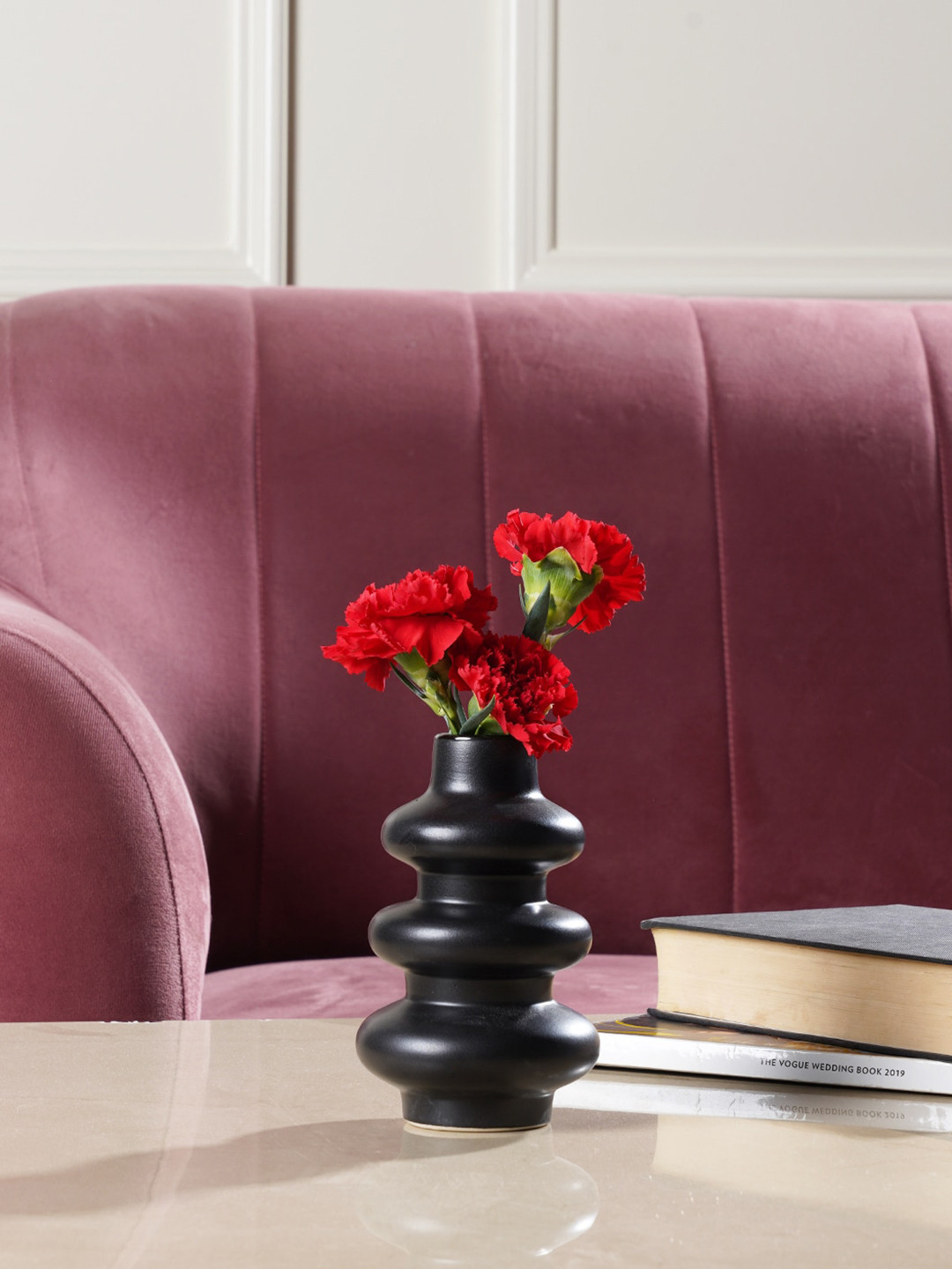 PUREZENTO Black Orbit Shaped Ceramic Flower Vase