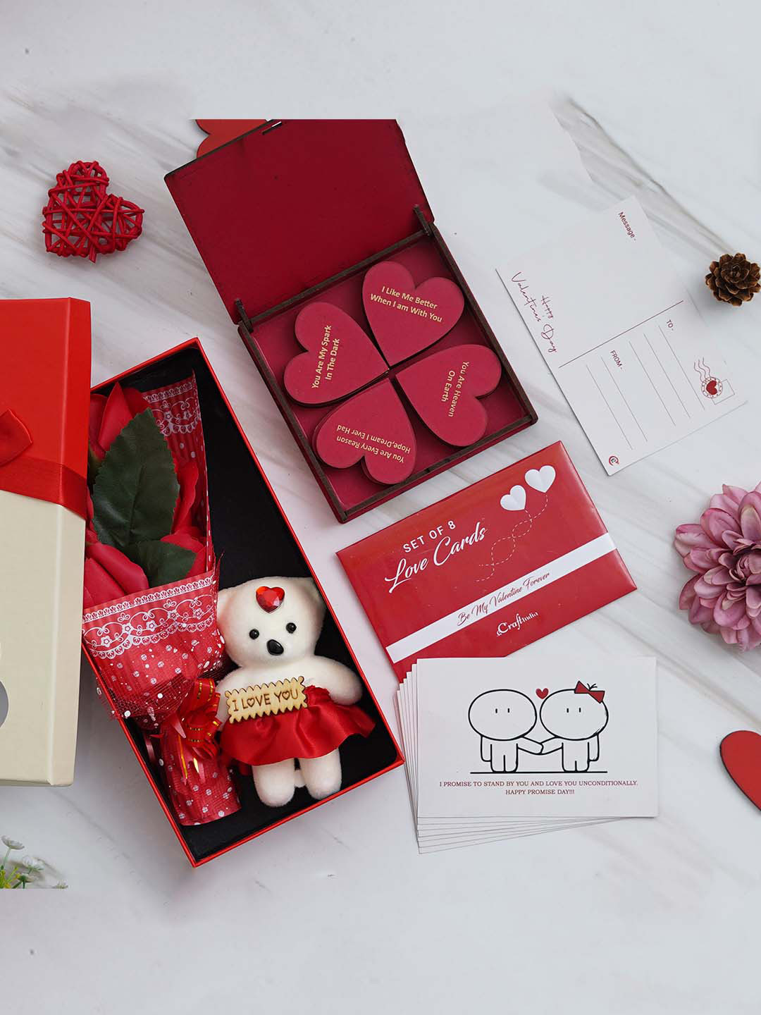 eCraftIndia Red & White 3 Pcs Valentines Gift Box
