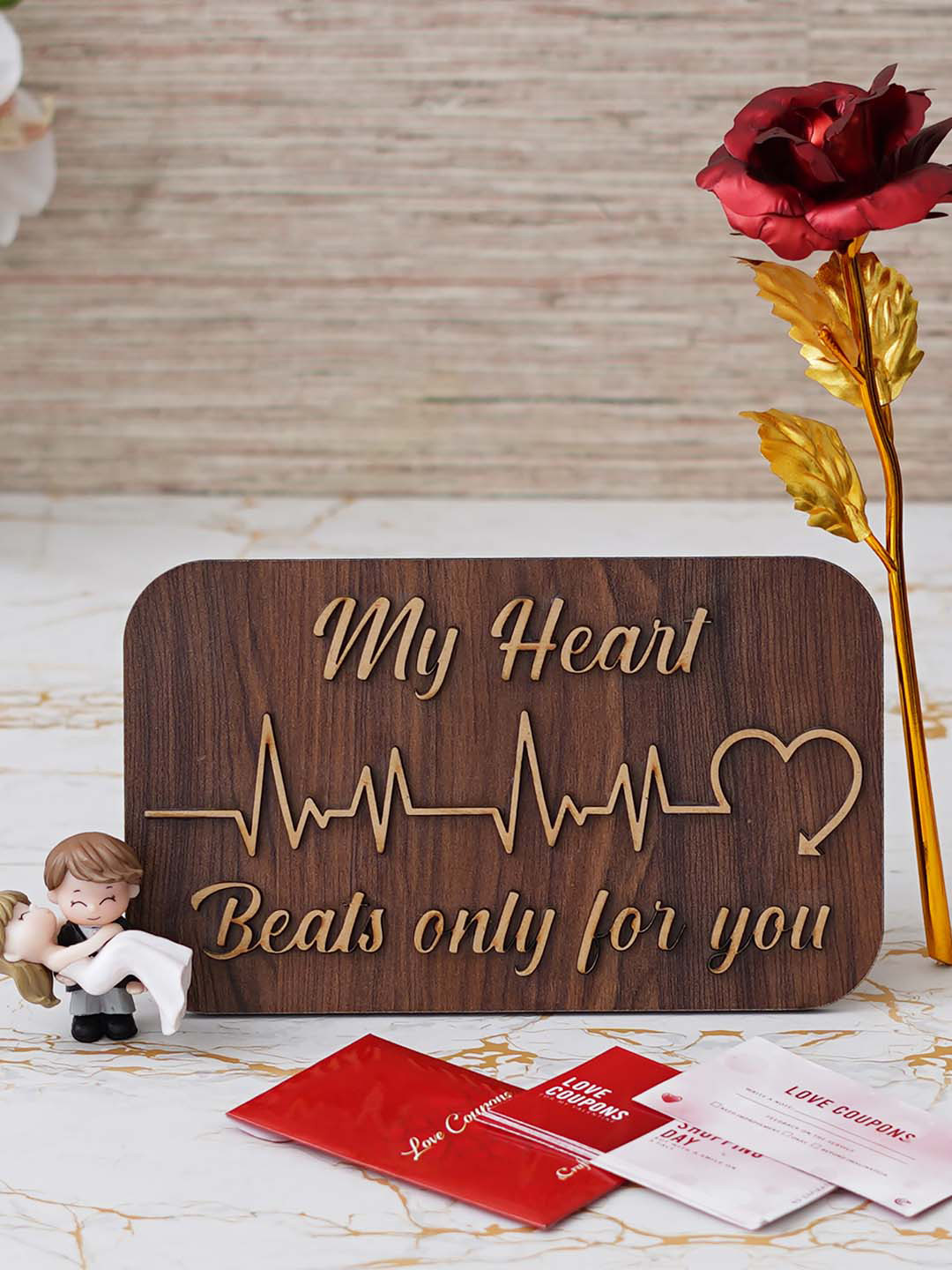 eCraftIndia Valentine Pack Of 12 Love Coupons Gift Cards Rose & Showpiece Gift Set