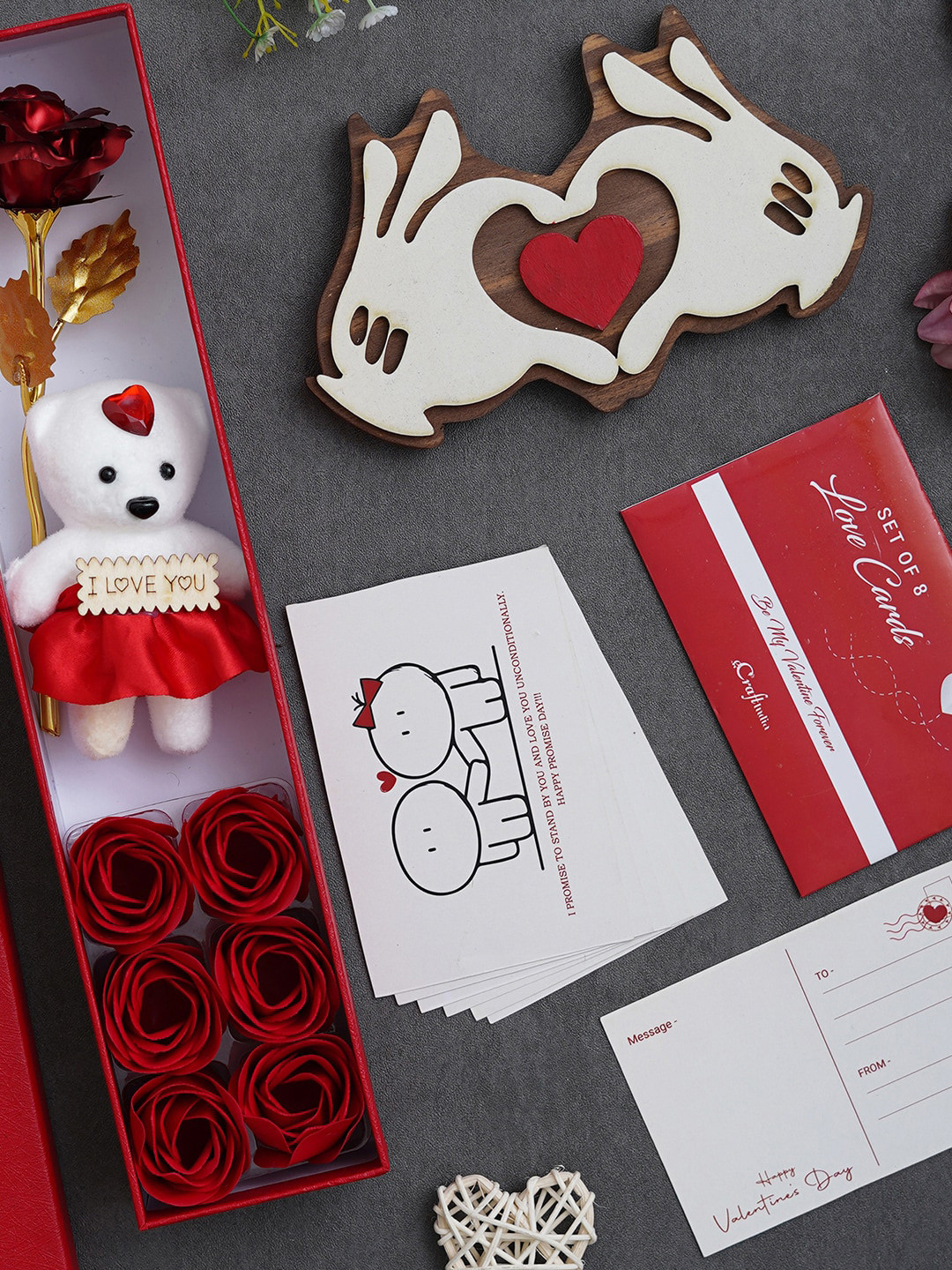 eCraftIndia Red & White 3 Pieces Valentine Gift Set