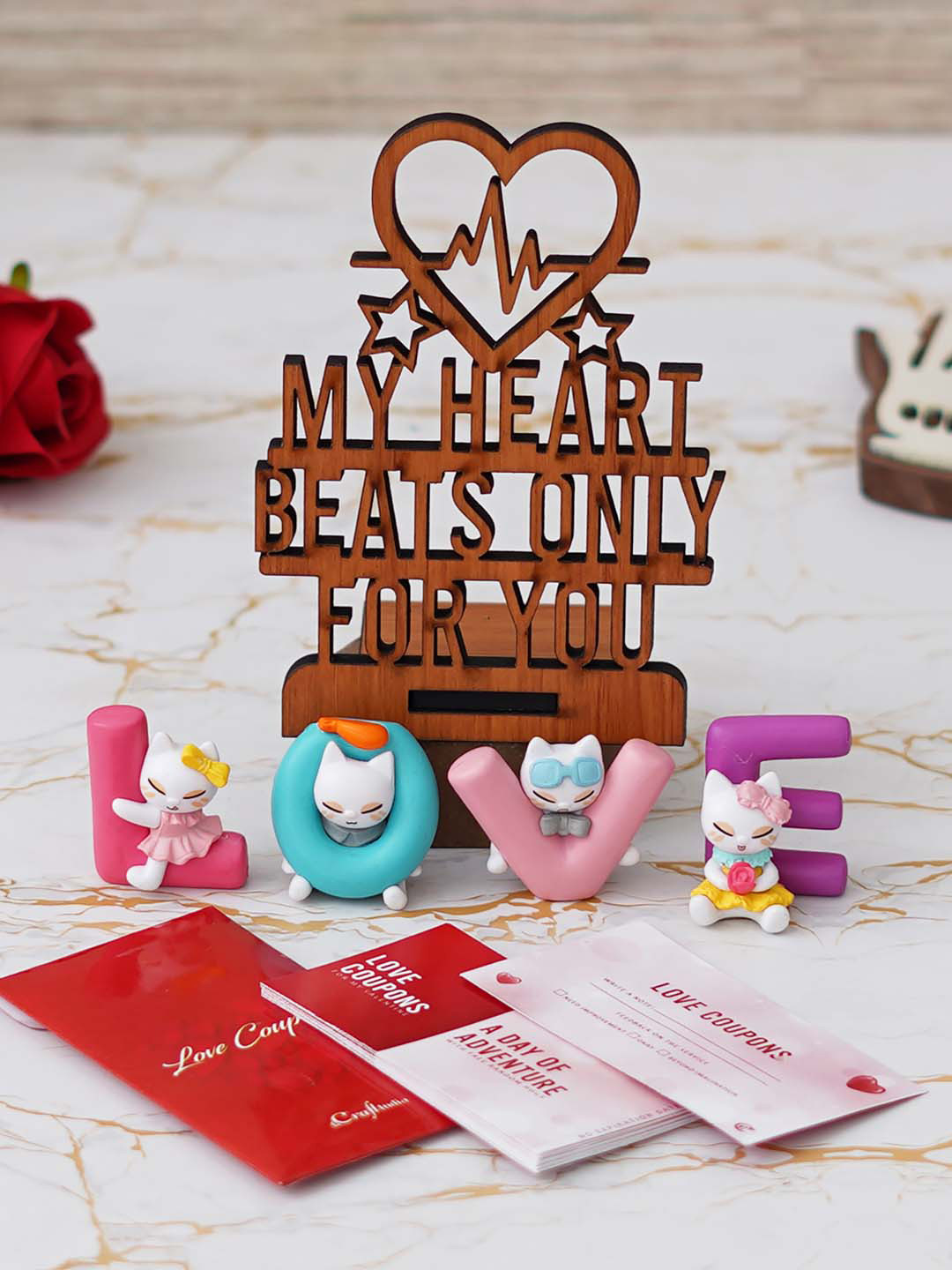 eCraftIndia12 Love Coupons My Heart Beats for You & Love Showpieces Set