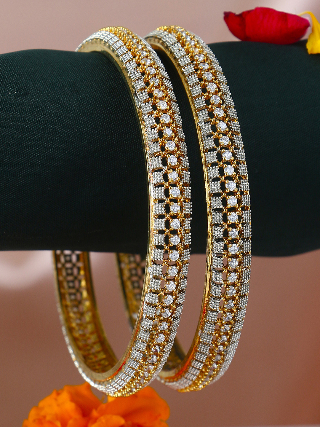 Adwitiya Collection Set Of 2 24 CT Gold-Plated Stone-Studded Bangles
