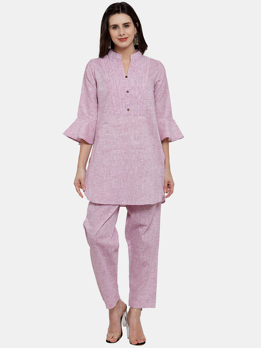 Enchanted Drapes Women Pure Cotton Mandarin Collar Kurti with Pants