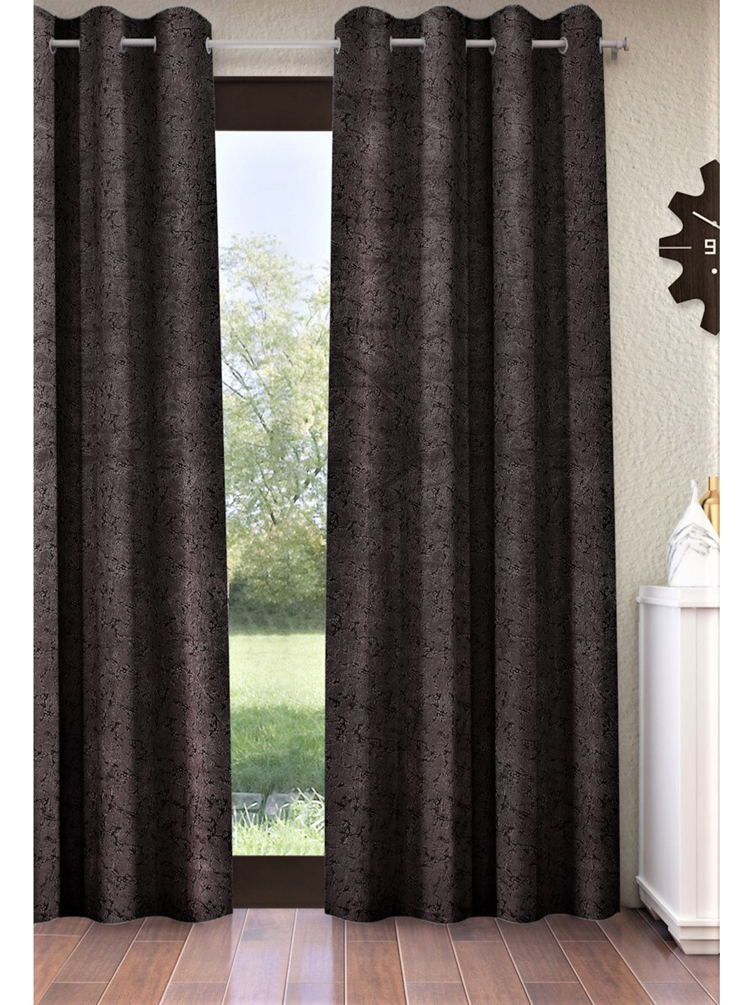 Home Sizzler Brown & Blue Abstract Room Darkening Long Door Curtain