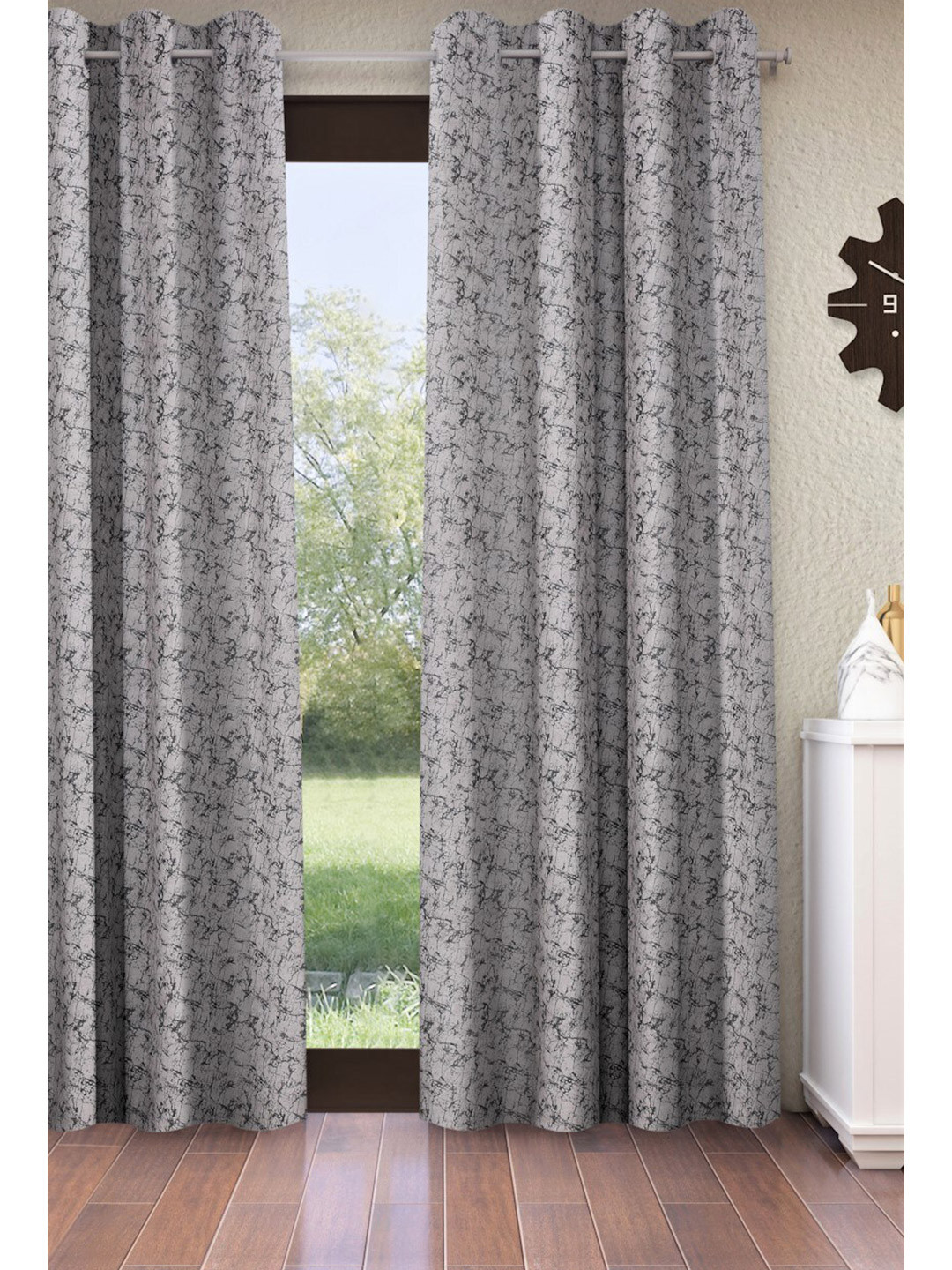 Home Sizzler Grey & Black Room Abstract Darkening Window Curtain