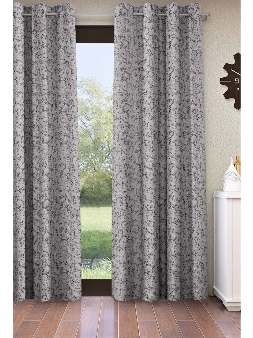 Home Sizzler Grey & Black Abstract Room Darkening Door Curtain