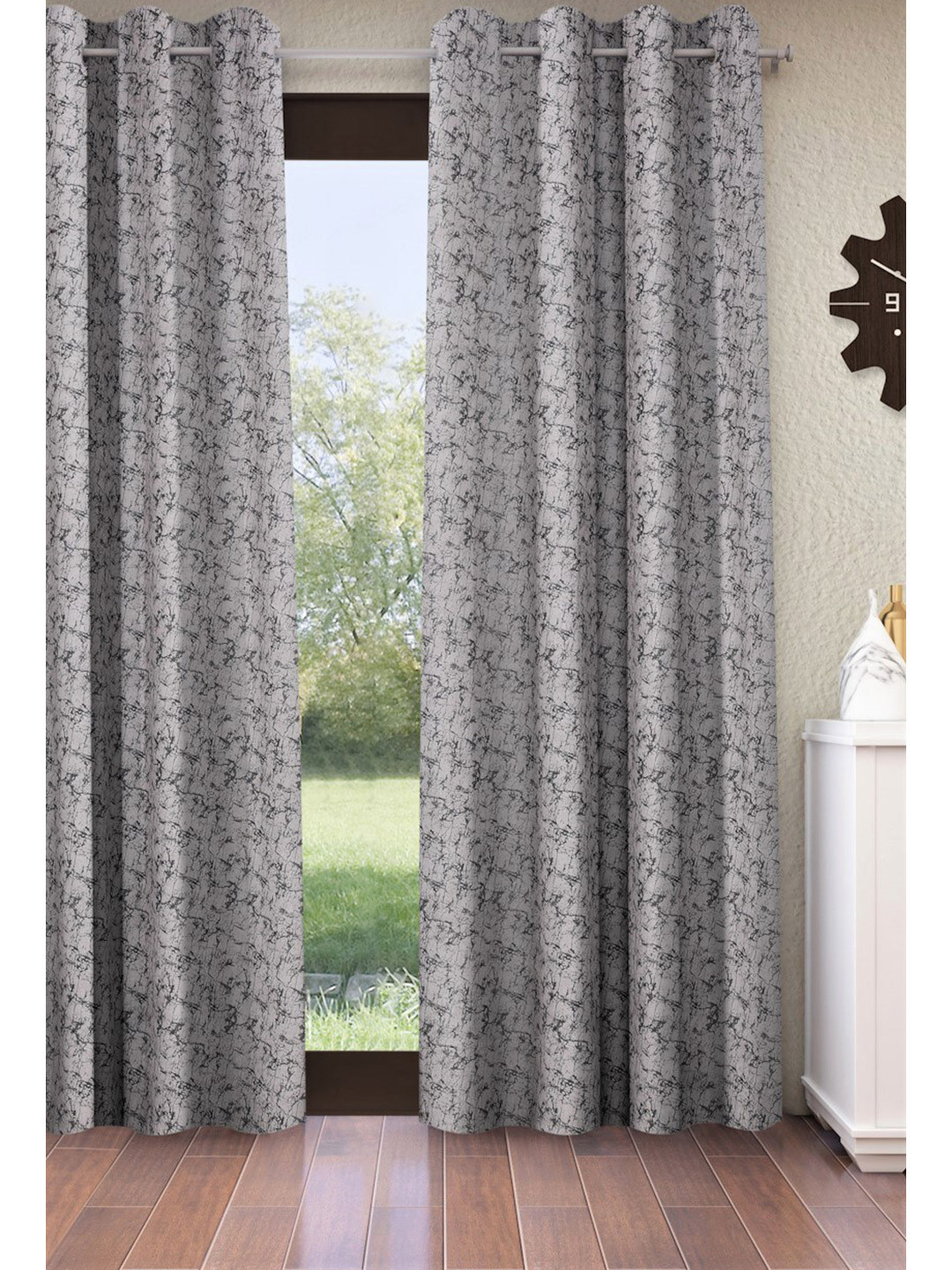 Home Sizzler Grey & Black Abstract Room Darkening Long Door Curtain