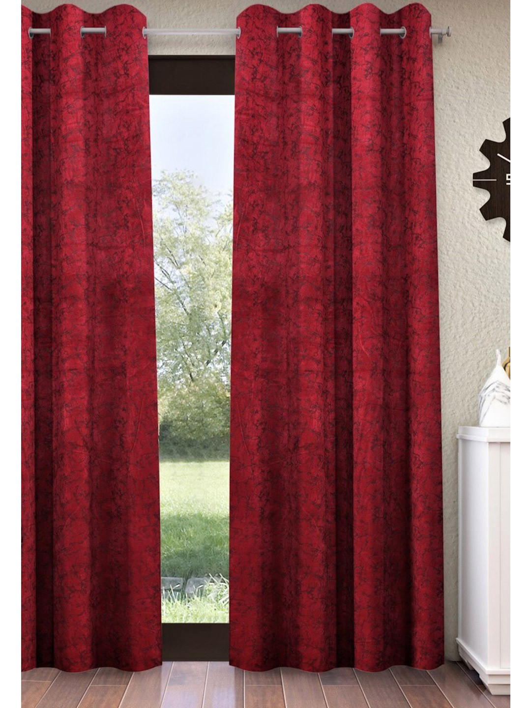 Home Sizzler Maroon Abstract Room Darkening Window Curtains
